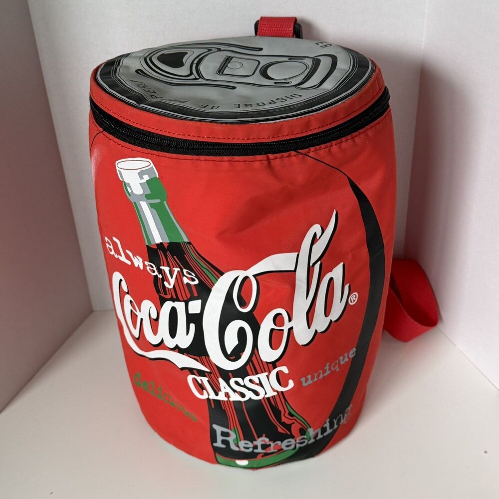 Vintage 90s Coca Cola Can Cooler Bag Insulated Shoulder Strap Red Coke Cooler